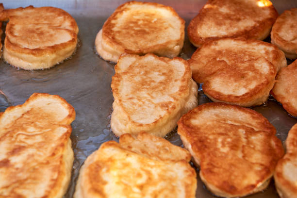 istock Large flour pancakes, baked in a large skillet. 1165352628