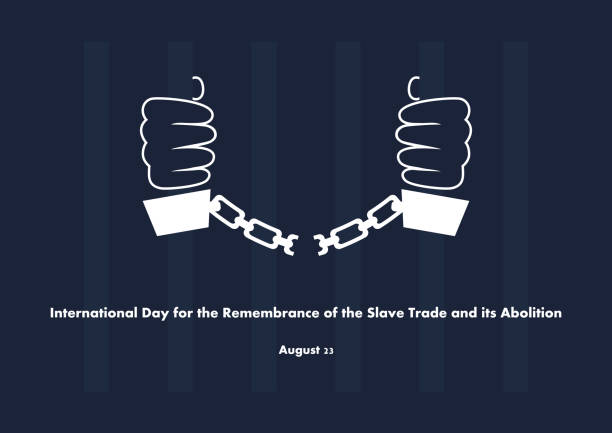 International Day for the Remembrance of the Slave Trade and Its Abolition vector Prisoner with handcuffs. Hand in Chains vector. Day for the Remembrance of the Slave Poster, August 23. Important day background of slaves in chains stock illustrations