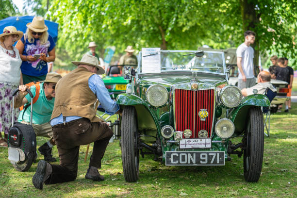 festival of motoring, fragment of a vintage mg sports car - motoring imagens e fotografias de stock