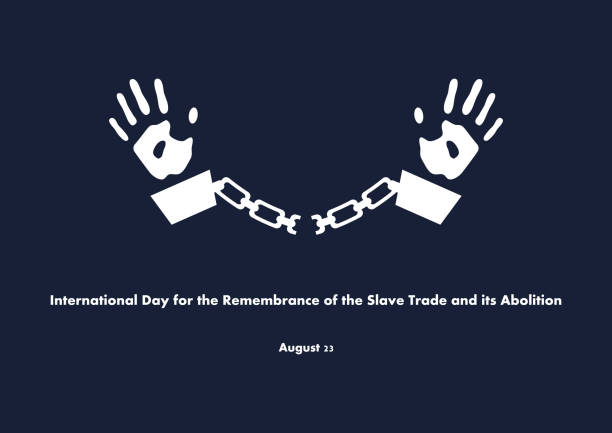 International Day for the Remembrance of the Slave Trade and Its Abolition vector Prisoner with handcuffs. Hand in Chains vector. Day for the Remembrance of the Slave Poster, August 23. Important day background of slaves in chains stock illustrations