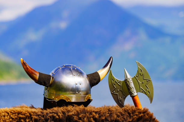 istock Viking helmet on fjord shore, Norway 1165363622