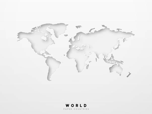 istock World map detailed design of white color cut from paper 1165364228