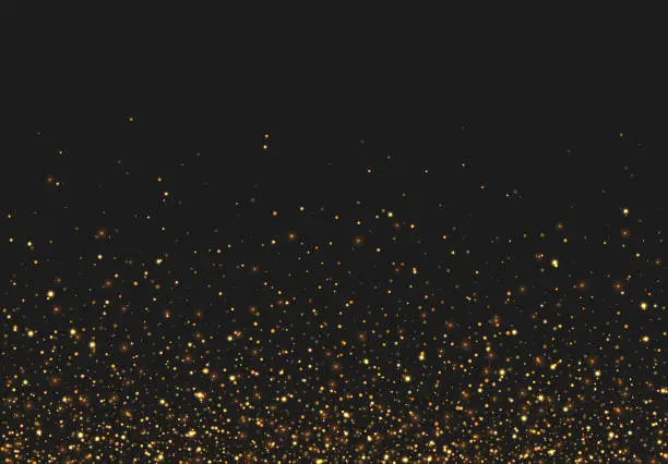 Vector illustration of Golden glitter light effect. Background bright shining confetti particles.