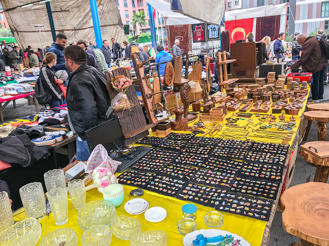 Istanbul, Turkey - October 14, 2018: Ferikoy Flea Market where antiques and various collectibles are sold in a wide designated area in Ferikoy, Istanbul.