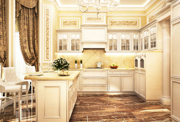 istock Luxurious golden kitchen in a beautiful house 1165365416
