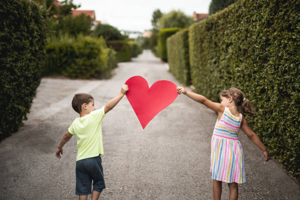 Two children with heart shape, Valentine's day