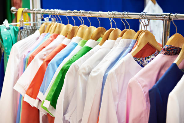 istock Medical clothes in store 1165366985