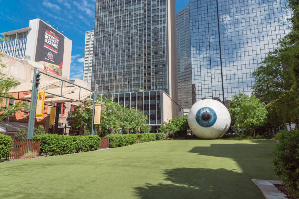 Realistically rendered fiberglass sculpture Giant Eyeball in downtown Dallas, Texas stock photo