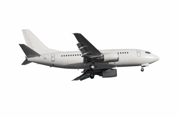istock White air plane ready for landing flying isolated. 1165369585