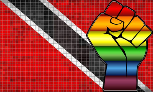 illustrations, cliparts, dessins animés et icônes de poing brillant de protestation sur un drapeau de trinité-et-tobago - backgrounds black black background gradient