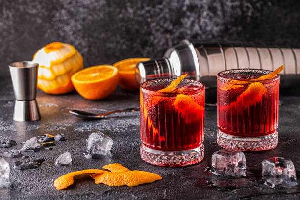 istock Negroni cocktail with orange peel and ice 1165375585