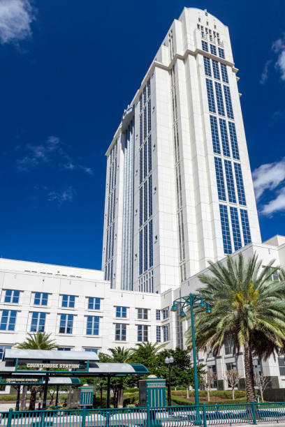 istock A beautiful Florida clear blue sky provides the background for the Orange County Courthouse and it's LYMO Station 1165376893