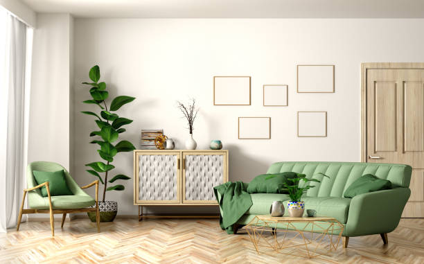 istock Interior of modern living room with green sofa 3d rendering 1165379656