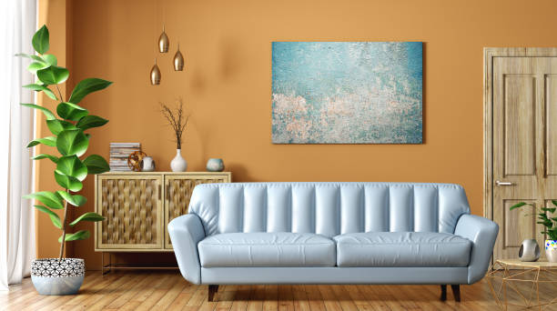 istock Interior of modern living room with blue sofa 3d rendering 1165379825