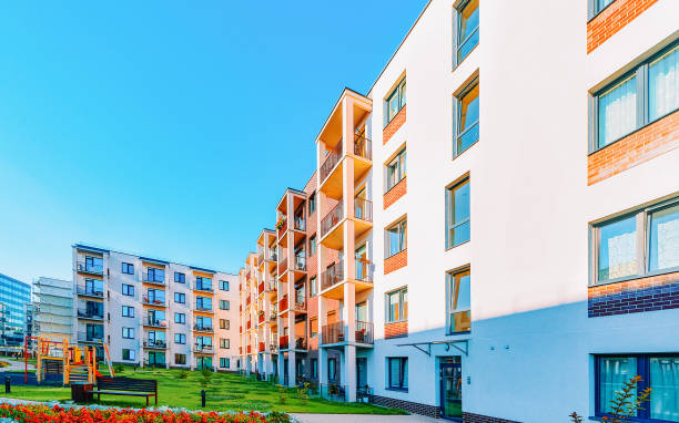 istock EU Modern apartment residential building with flowerpot 1165384532
