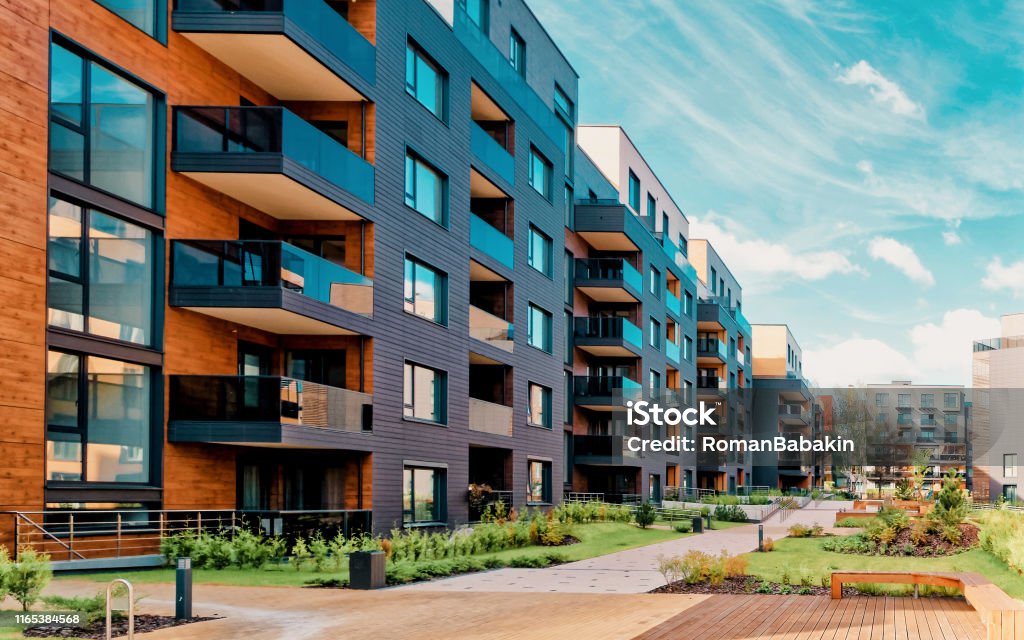 Europe modern complex of residential buildings Europe modern complex of residential buildings. And outdoor facilities. Apartment Stock Photo