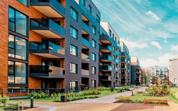 Europe modern complex of residential buildings Europe modern complex of residential buildings. And outdoor facilities. building terrace photos stock pictures, royalty-free photos & images