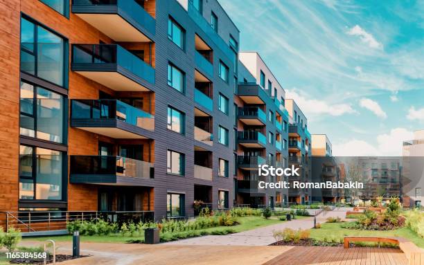 Europe Modern Complex Of Residential Buildings Stock Photo - Download Image Now - Apartment, Building Exterior, Real Estate