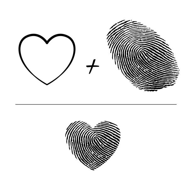 Fingerprint in a shape of a heart romantic concept. Fingerprint-love concept. Love symbol for save the date, marriage, wedding invitation. 2 hearts stock illustrations