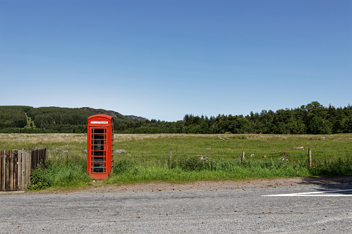 Telephone booth in the country - Inverness, Highlands, Scotland, United Kingdom