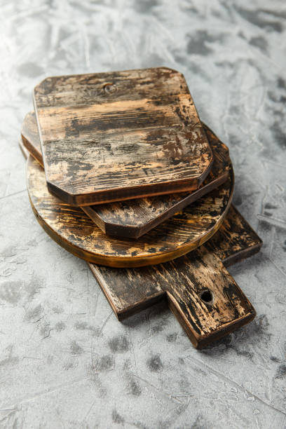 istock Set of different old wooden chopping boards 1165392025