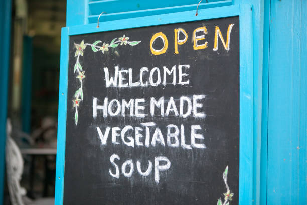 istock Close-up chalk board with an invitation to vegetable soup, selective focus 1165393026