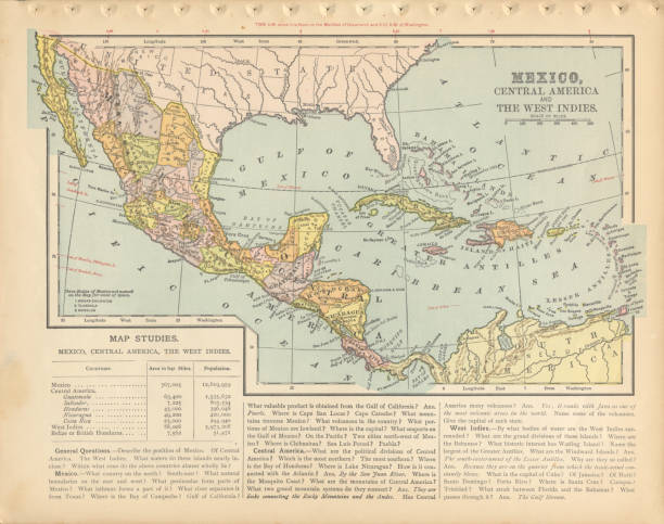 istock Mexico, Central America and the West Indies Antique Victorian Engraved Colored Map, 1899 1165398953