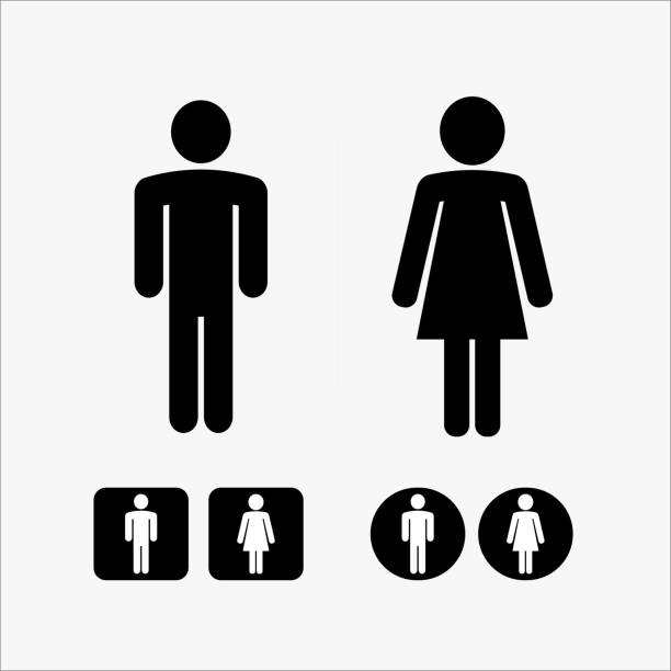 иконки силуэта мужчины и женщины / черно-белая фондовая иллюстрация - outline silhouette black and white adults only stock illustrations