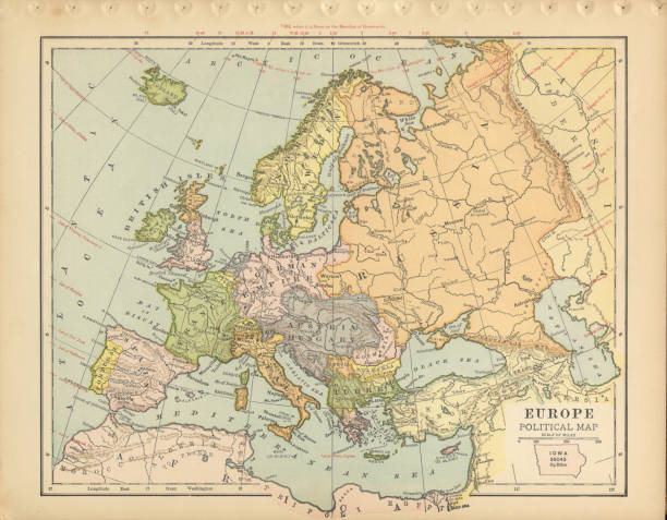 istock Europe Political Map Antique Victorian Engraved Colored Map, 1899 1165403568