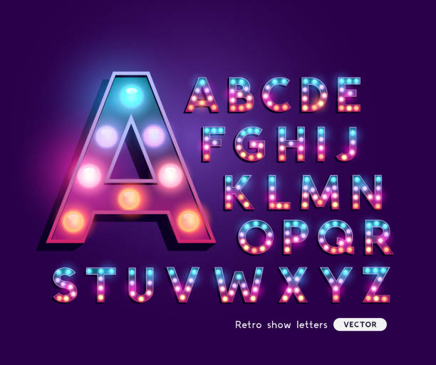 カラフルなレトロ劇場の手紙アルファベット - neon light点のイラスト素材／クリップアート素材／マンガ素材／アイコン素材
