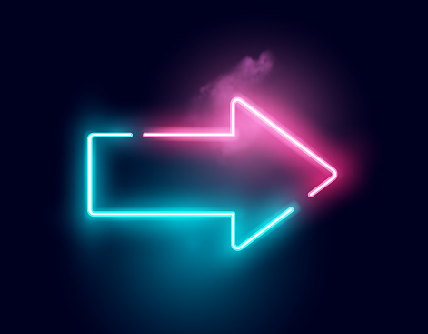 A glowing directional arrow neon sign. Vector illustration.
