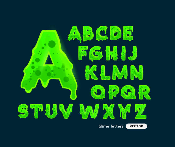 Glowing Green Slime Letters Fun glowing green slime letters alphabet. Vector illustration slimy stock illustrations