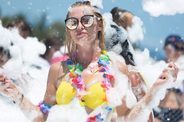 istock Beauty dancing in foams in holiday 1165408994