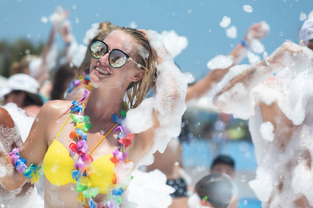 istock Woman in foamy party 1165409029