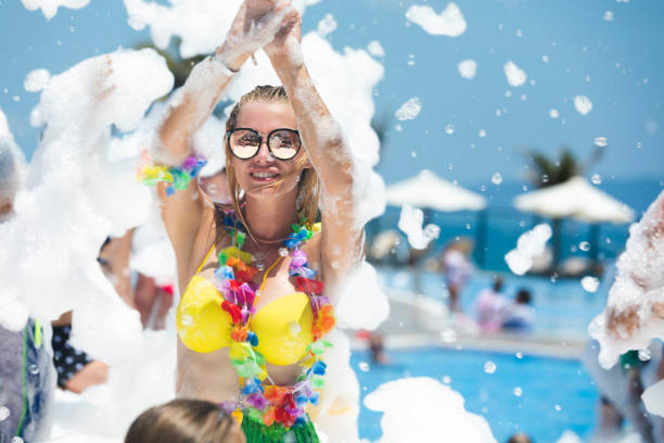 istock Blonde girl in foam part 1165409565