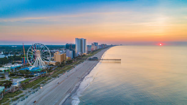 Myrtle Beach South Carolina SC Skyline Aerial View Myrtle Beach South Carolina SC Skyline Aerial View. coastal feature stock pictures, royalty-free photos & images