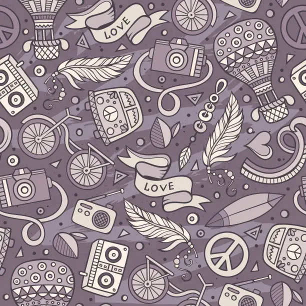 Vector illustration of Cartoon vector hippie seamless pattern