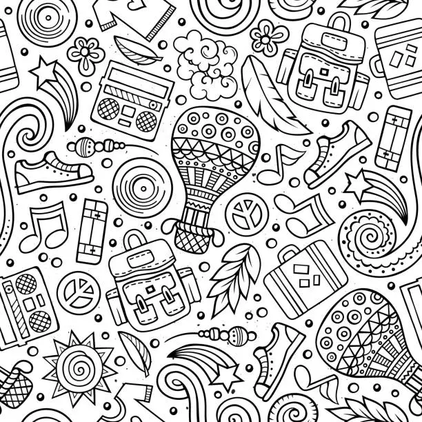 Vector illustration of Cartoon vector hippie seamless pattern