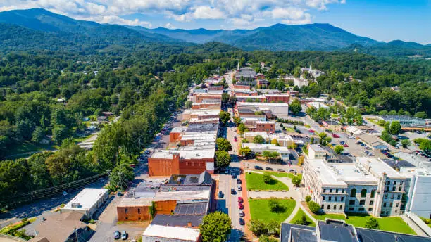 Photo of Downtown Waynesville North Carolina NC Drone Skyline Aerial