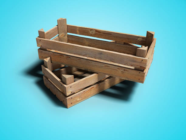 istock Wooden boxes for carrying and storing products 3d render on blue background with shadow 1165411433