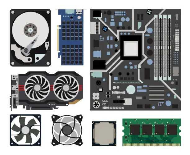 Vector illustration of Computer components.