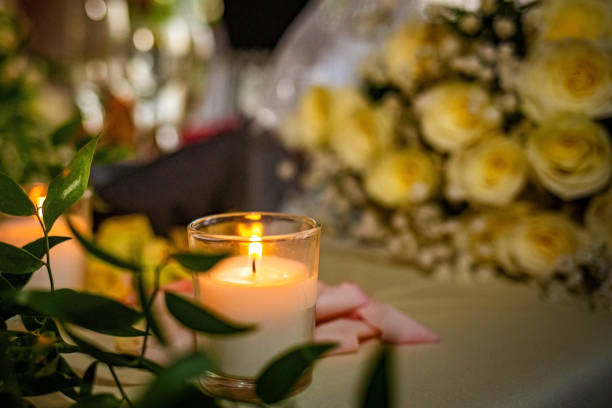 istock Romantic date occasion table with candles and roses 1165419966