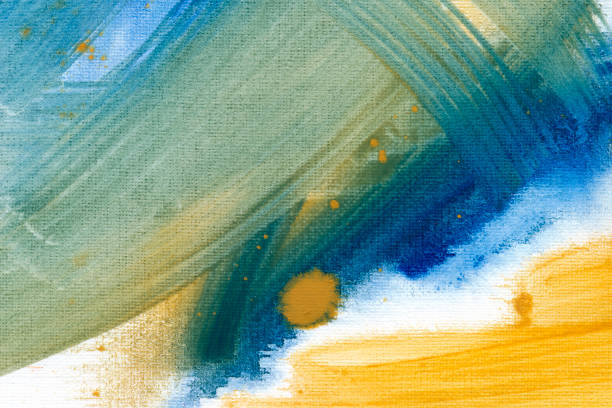 istock Light blue, green and yellow hand drawn watercolour painting. Modern azure and sienna blending raster illustration. 1165421248