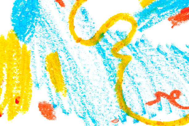 istock Vivid scribbles abstract hand drawn pastel illustration. Blue and yellow paint swirl, zig zag, stains. 1165421266