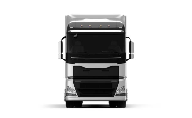 semi-truck with trailer white semi-truck with trailer,   front view, truck of my own generic design, 3d render car transporter stock pictures, royalty-free photos & images