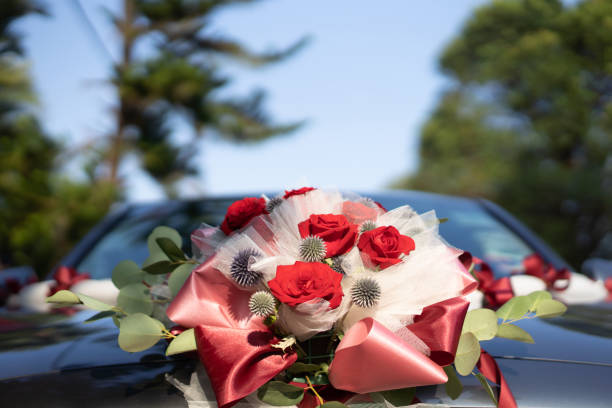 Luxury wedding car decorated with flowers