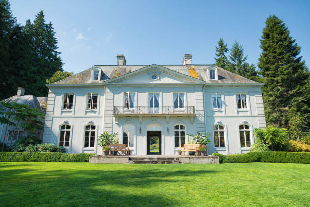 The Bloedel Reserve Mansion Bainbridge Island, Washington United States - August 13, 2015: A beautiful summer afternoon at Bainbridge Island, it is Main Mansion at the Bloedel Reserve. bainbridge island photos stock pictures, royalty-free photos & images