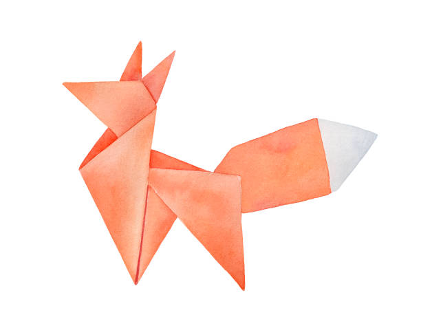 akwarela ilustracja origami fox. znak inteligencji, powodzenia, sprytu. ręcznie malowany kolor wody rysunek graficzny na białym tle, wycięcie element clipart do twórczej dekoracji projektu. - japan isolated origami red stock illustrations