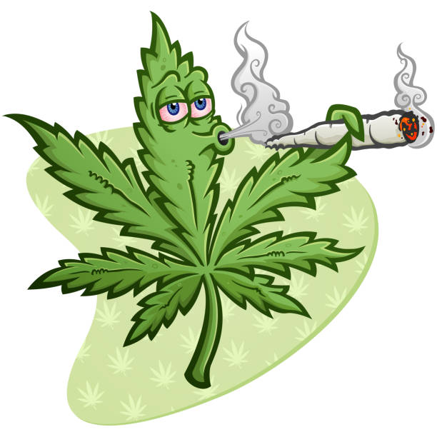 Marijuana Cartoon Character Smoking a Joint Blowing Smoke vector art illustration
