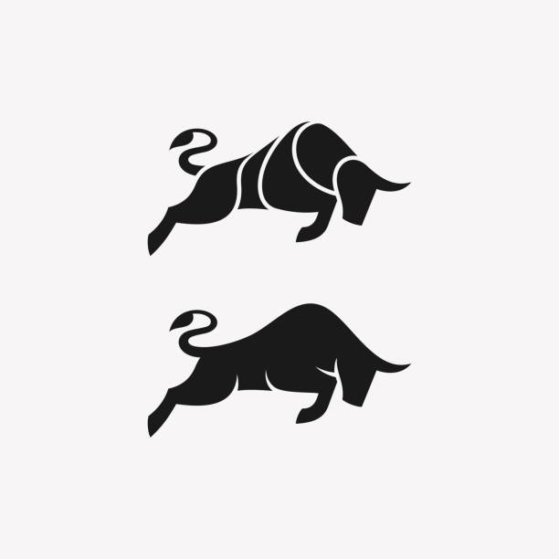 ilustraciones, imágenes clip art, dibujos animados e iconos de stock de plantilla vectorial de color negro toro abstracto - toro